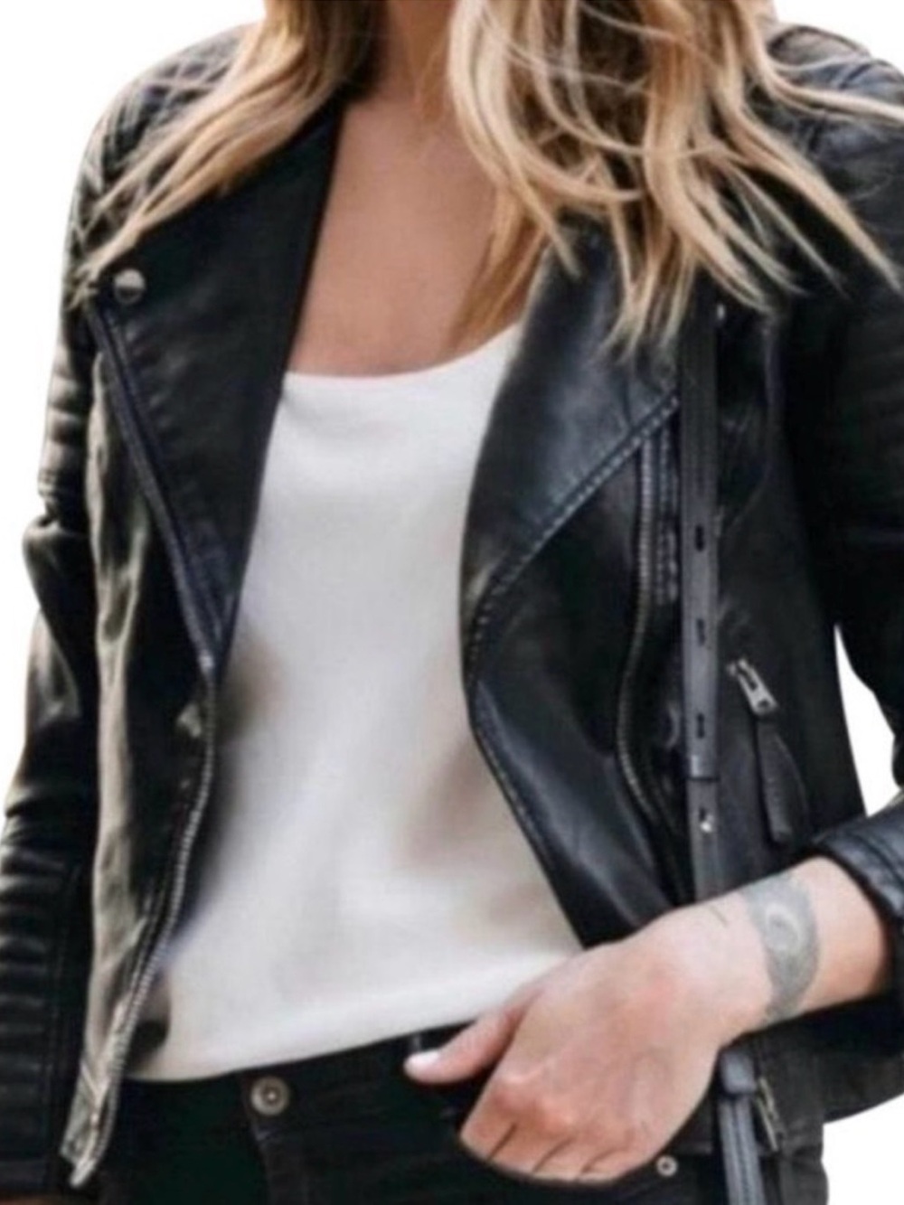 Topshop Black Faux Leather Moto Jacket Size 2